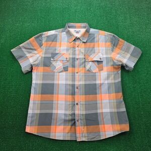 Men's Plaid Short-Sleeve Button-Down Shirt - Orange & Gray
